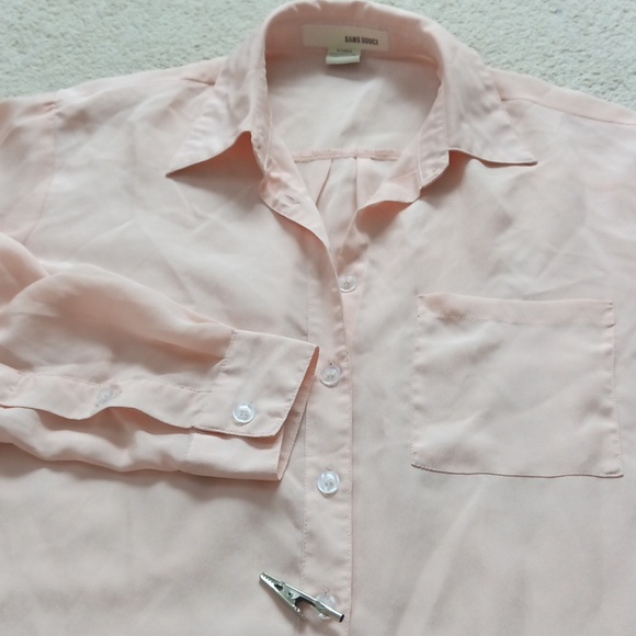 Ptp19" Sans Souci Light Pink Casual Button Down Shirt With Roll-Tab Sleeve - Picture 12 of 14
